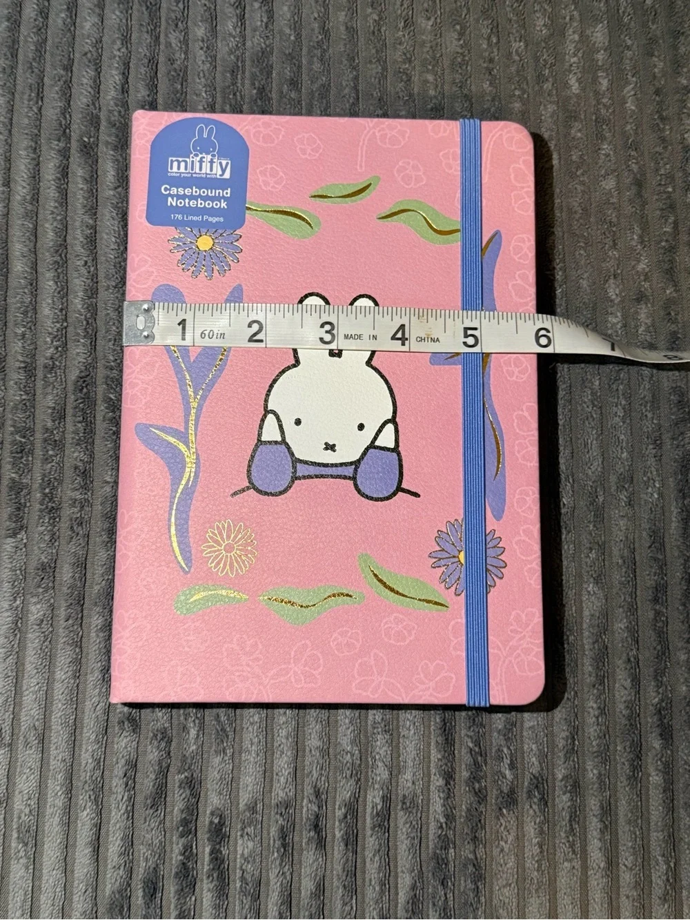 miffy Pink Notebook with Blue Elastic and Floral Accents